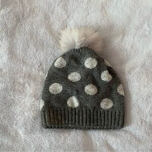 FRR angora blend polka dot print real fur pom pom hat